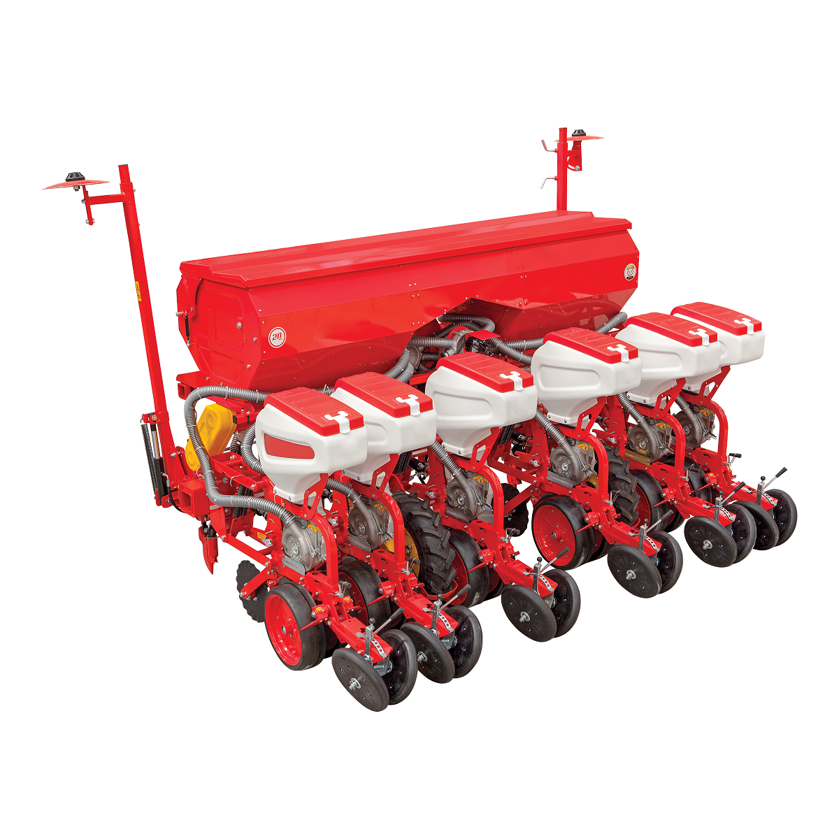 Semanatoare minimum till pentru porumb si plante prasitoare semitelescopica Bufer 6 randuri, buncar fertilizare jumbo de tabla 1000 litri, dublu disc la semanare si fertilizare